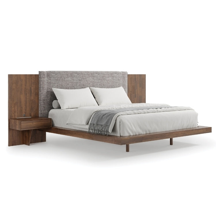 Savoy Bed in Natural Walnut with attached nightstands