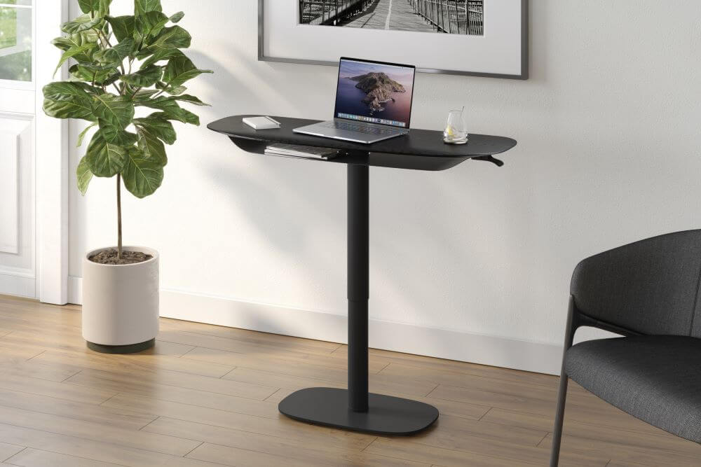 1133 SOMA Console Table in Ebonized Ash with laptop on top