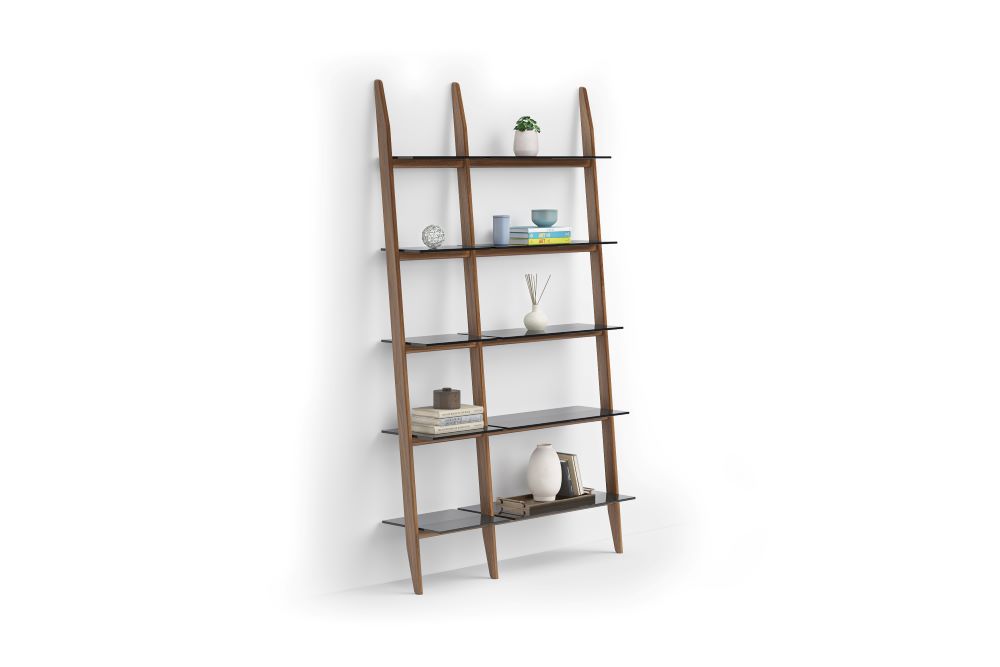 570012 2-Shelf System in Natural Walnut with plants and books