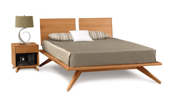 Astrid Bed with 2 Headboard Panels and 1 drawer nightstand in cherry