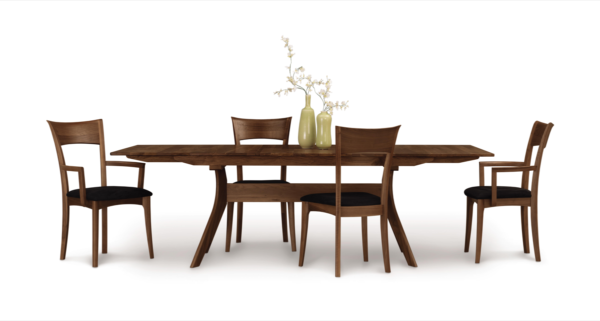 Upholstered Ingrid Sidechair in Walnut with table