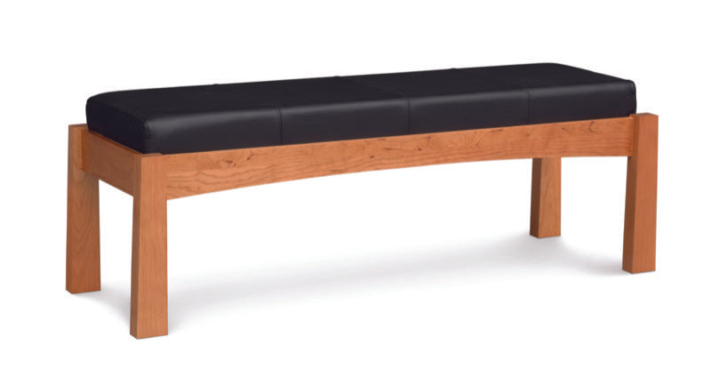 Berkeley Bench in cherry with leather upholstery, angle view