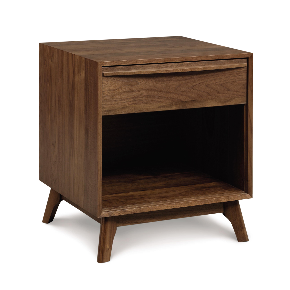 Catalina 1 Drawer Nightstand in walnut, angled view
