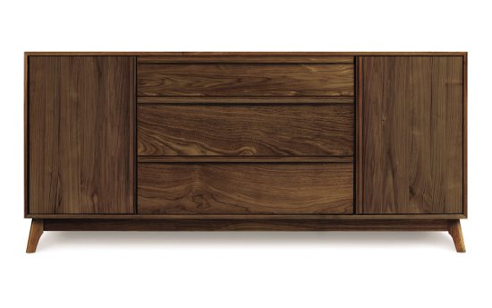 Catalina 1 Door on either side of 3 Drawers Buffet in Walnut, front view