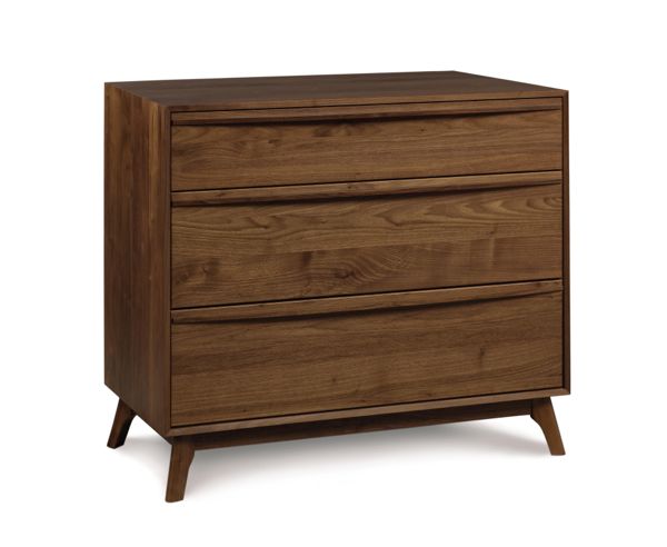 Catalina 3 Drawer in walnut, angled view