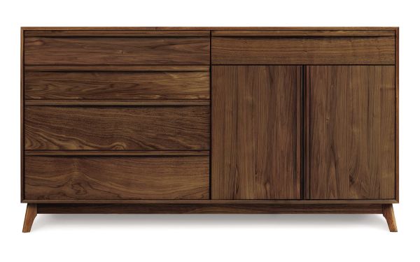 Catalina 5 Drawer, 2 Door Dresser with doors on right in walnut