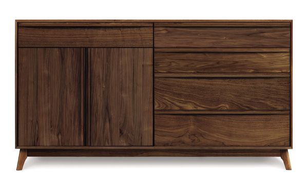 Catalina 4 Drawers on right, 1 Drawer over 2 Doors on left in Walnut, front view