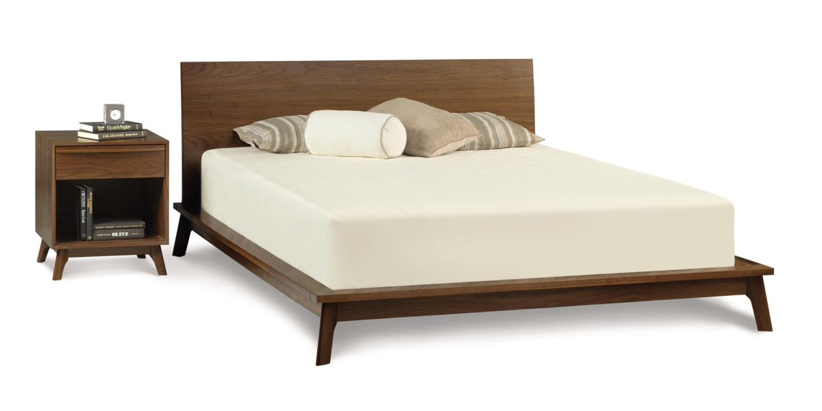 Catalina 1 Drawer Nightstand in walnut with bed