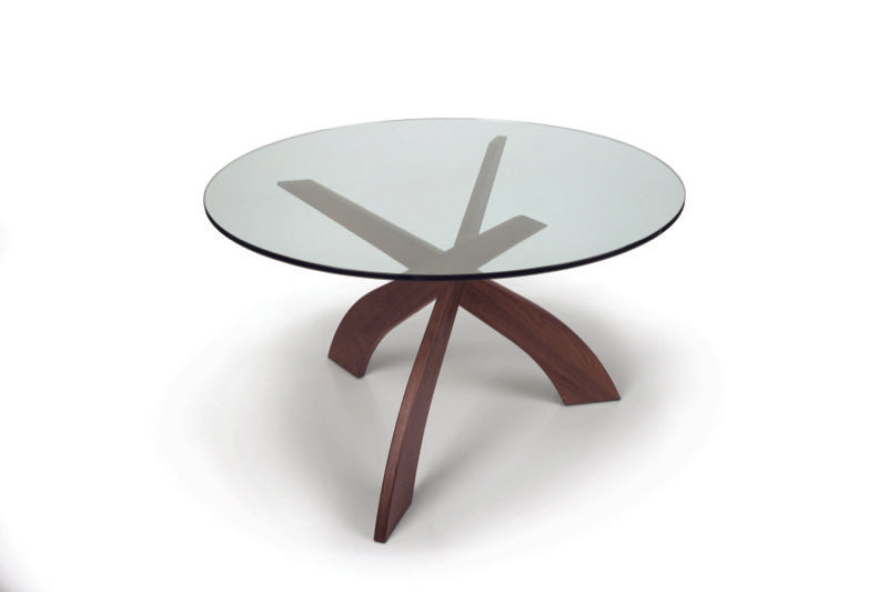 Entwine Dining Table glass top with walnut base top view