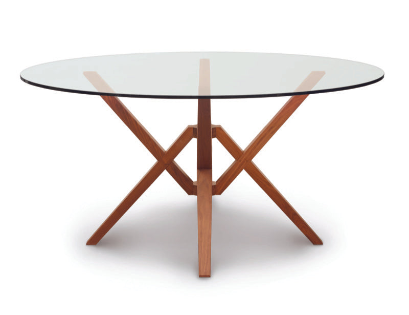 Exeter 60in Round Glass Top Table Head On Cherry