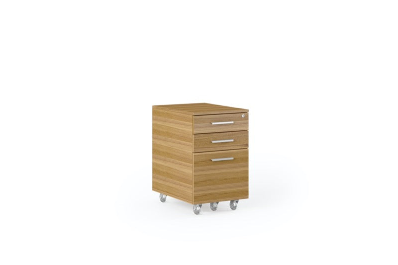Front view of the Sequel 20 6107 Mobile File Pedestal by BDI Furniture in Natural Walnut finish and Satin Nickel Steel