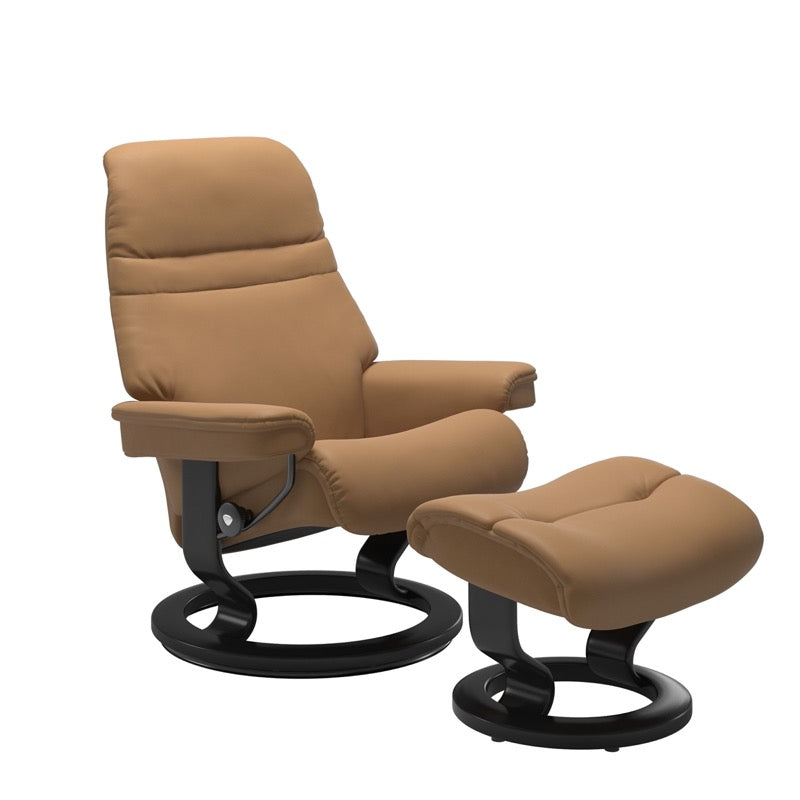 Stressless Sunrise Large Recliner and Ottoman with Classic Base
