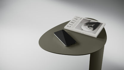 Bink 1025 Laptop and Side Table Moss close up top view with book and phone
