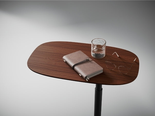 1046 Wood Lift Laptop Table in Chocolate Stained Walnut with drink and folio