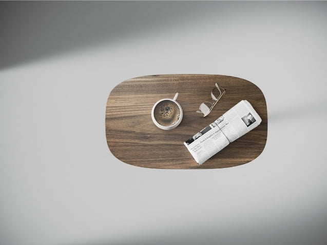 1046 Wood Lift Laptop Table in Walnut with coffee and newspaper