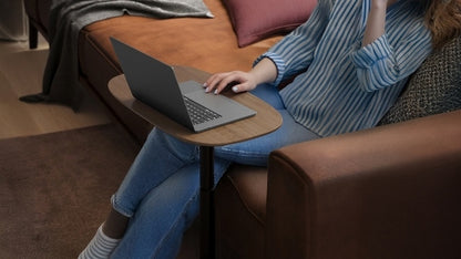 1046 Wood Lift Laptop Table in Walnut in living room with sofa and laptop