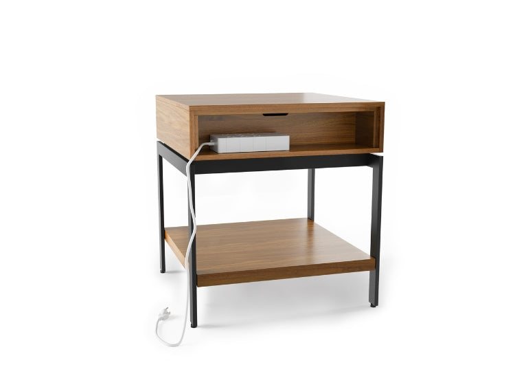Cora 1176 End Table in Walnut back with open shelf for hidden charging