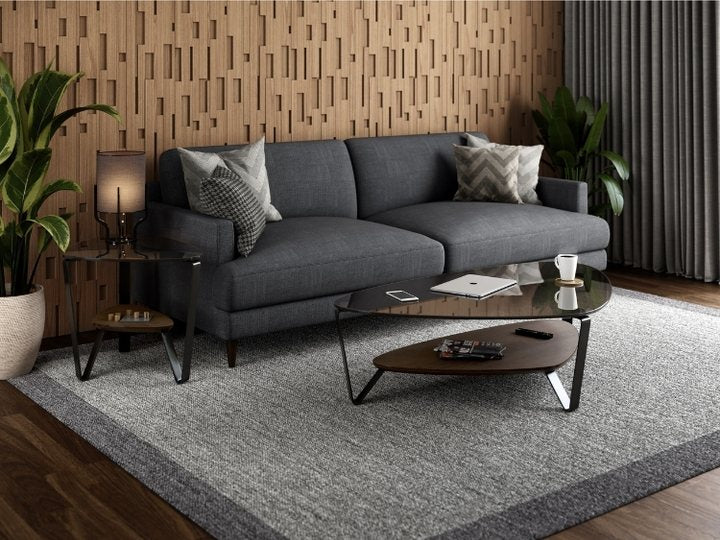 Dino 1363 Large Coffee Table in Toasted Oak with End Table, seating, and rug