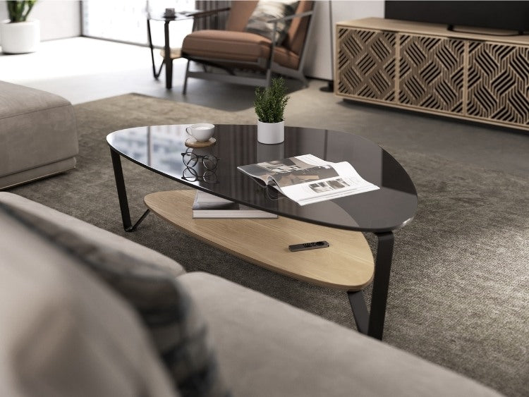 Dino 1363 Large Coffee Table in Washed Oak with credenza, seating, and rug
