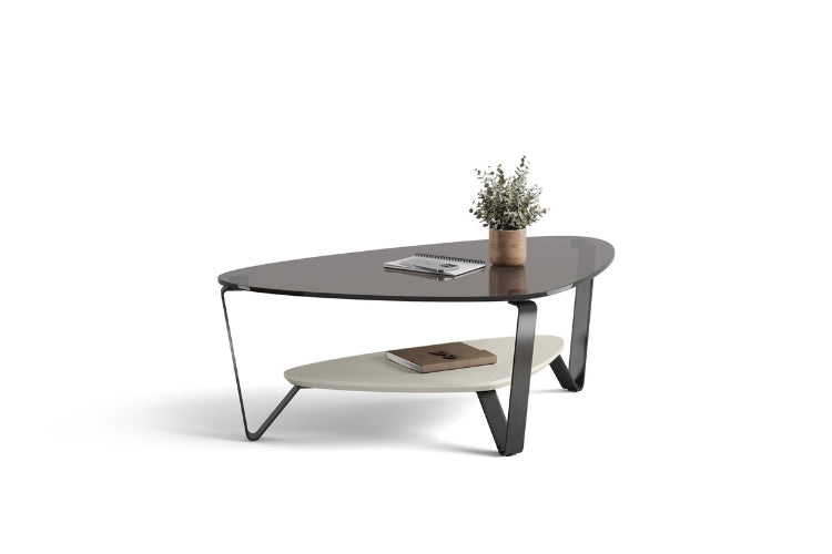 Dino 1364 Small Coffee Table in Stone with notebooks and plant