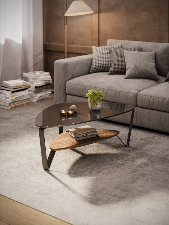 Dino 1364 Small Coffee Table in Walnut with seating, decor, and rug