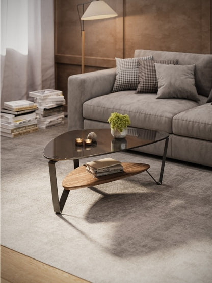Dino 1364 Small Coffee Table in Walnut with seating, decor, and rug