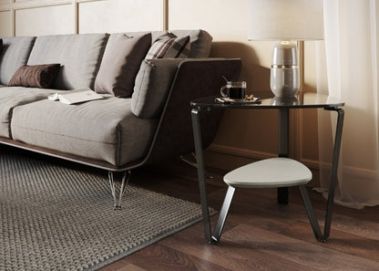 Dino 1367 End Table in Stone with seating, rug, lamp