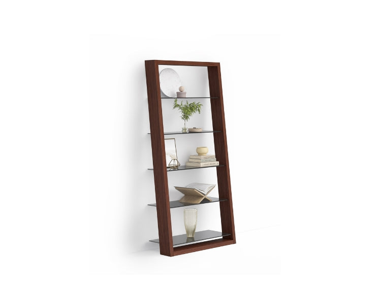 Eileen 5166 Leaning Shelf in Chocolate Stained Walnut angle view with decor