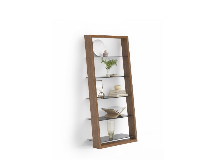 Eileen 5166 Leaning Shelf in Walnut angled view with decor