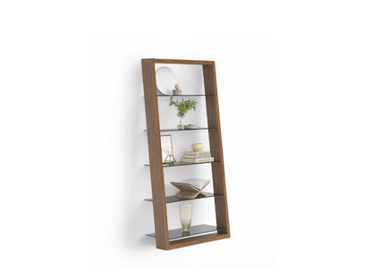 Eileen 5166 Leaning Shelf in Walnut angled view with decor
