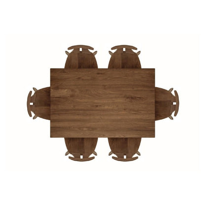 Audrey Fixed Top Dining Table in walnut, top view with 6 chairs
