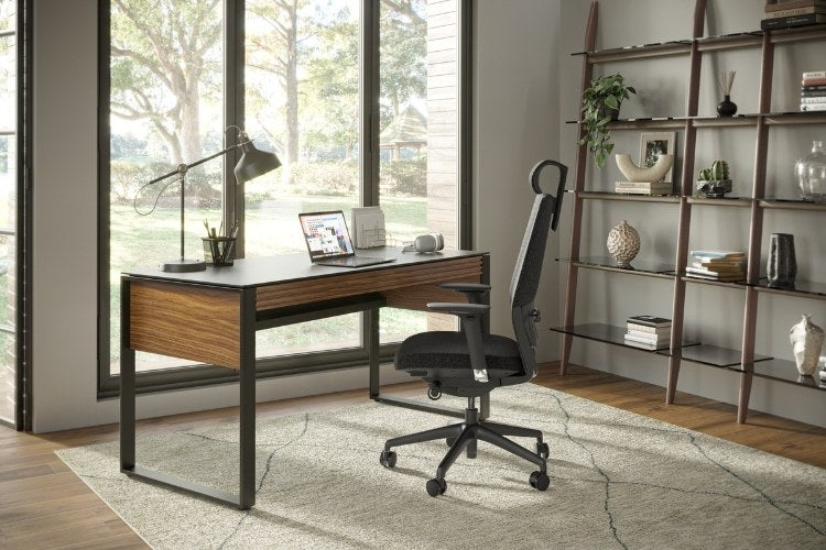 Corridor 6501 Desk in home office with shelving, chair, and rug