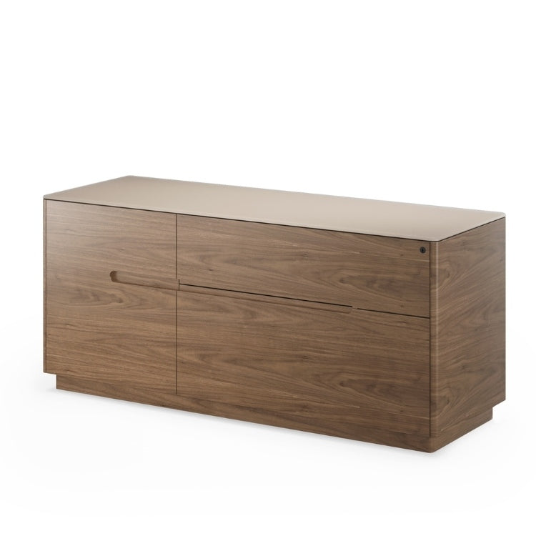 Luma 6720 Cabinet in natural walnut with dune top angled view