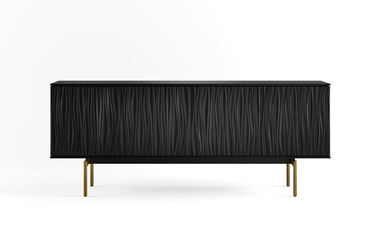 Modern black sideboard with wavy texture look with brass legs.