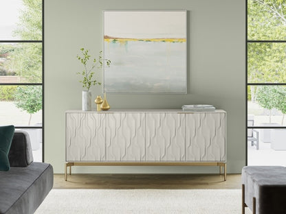 Mesa 7639 Credenza Stone Brass with decor, rug, and seating