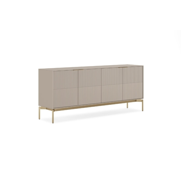 Beige sideboard with gold legs on a white background