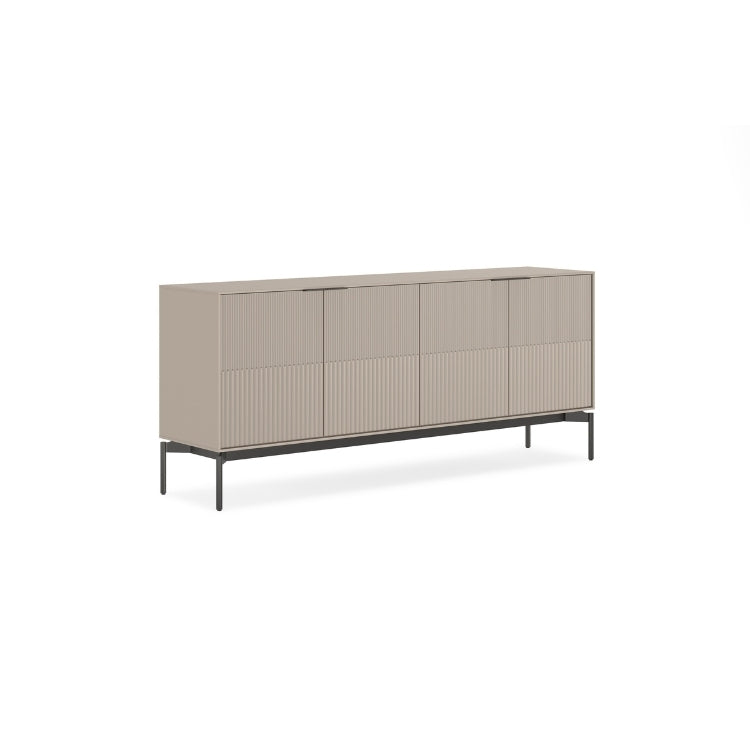 Beige sideboard with black legs on a white background