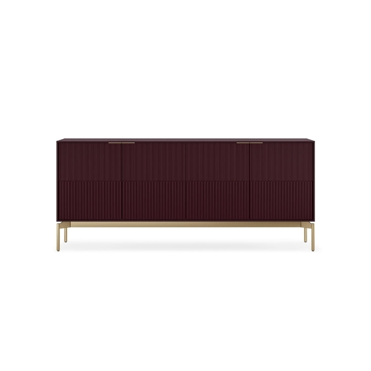 Dark brown sideboard with gold legs on a white background