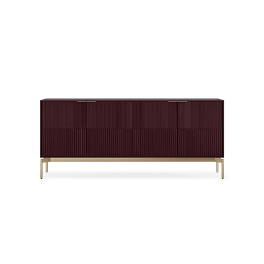 Dark brown sideboard with gold legs on a white background