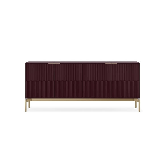 Dark brown sideboard with gold legs on a white background