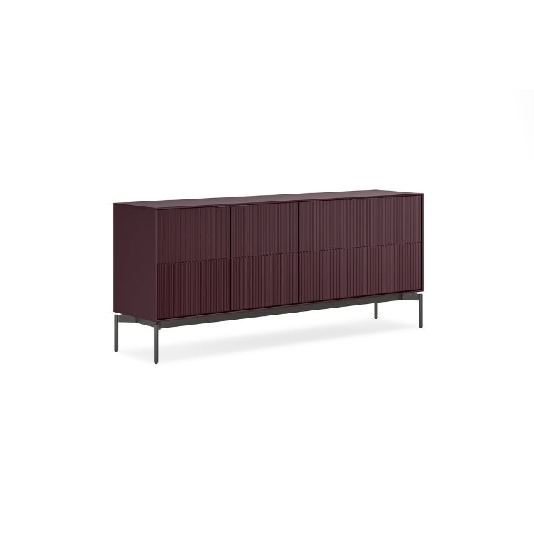 Dark wood sideboard with metal legs on a white background