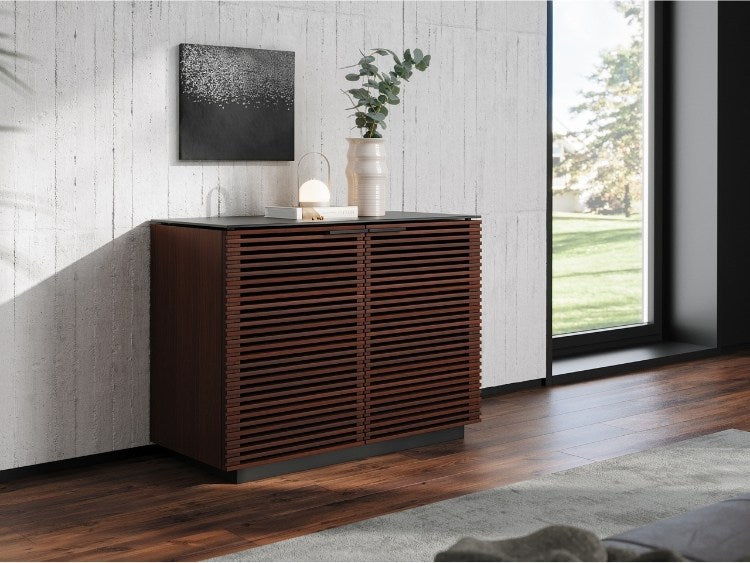 Corridor 8108 Storage Cabinet in Chocolate Walnut with decor