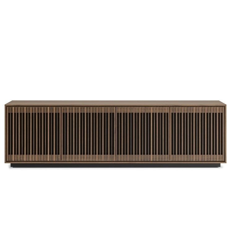 Wooden cabinet with metal mesh door on a white background
