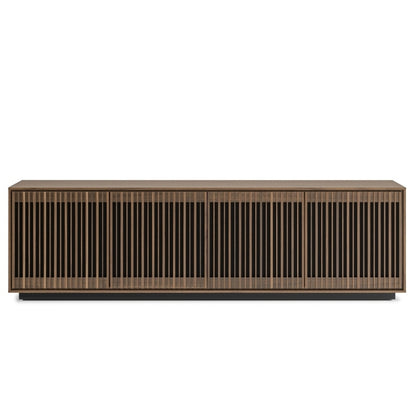 Wooden cabinet with metal mesh door on a white background