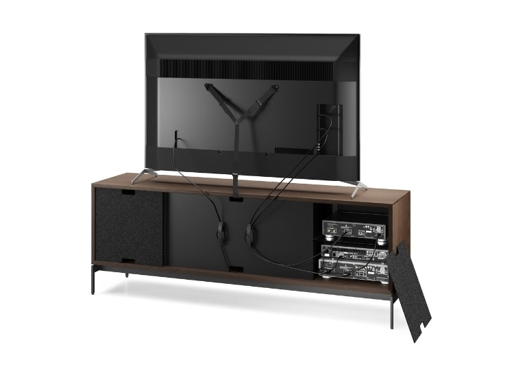 Elements 8709 Media and Storage Console in Weave Toasted Oak back view with panel removed