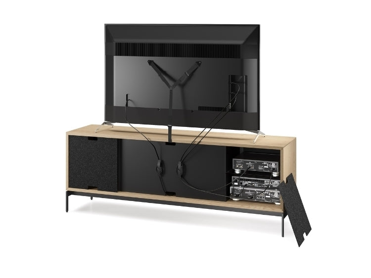 Elements 8709 Media and Storage Console in Weave Washed Oak back view with panel removed