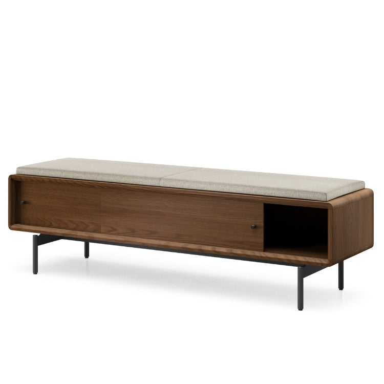 LINQ Bench in mocha with almond cover angle view with door open