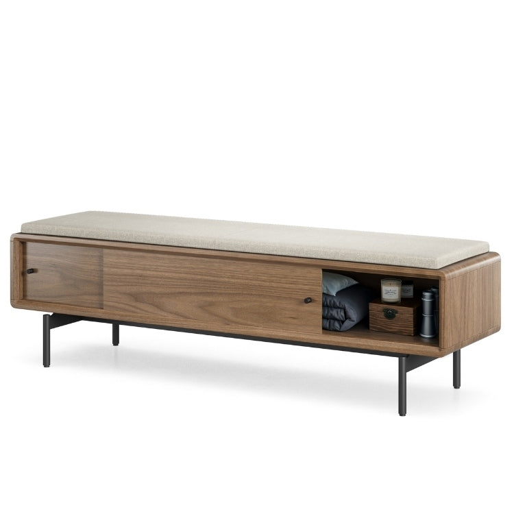 LINQ Bench in walnut with almond cover angle with door open