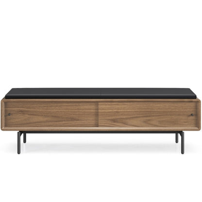 LINQ Bench in walnut with pepper leather cover head on
