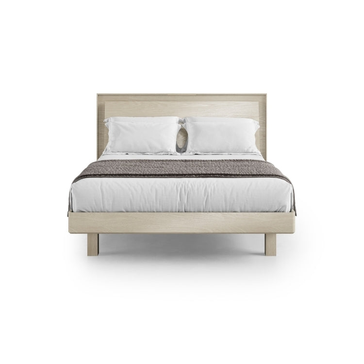 KAVA queen bed in washed oak with bedding